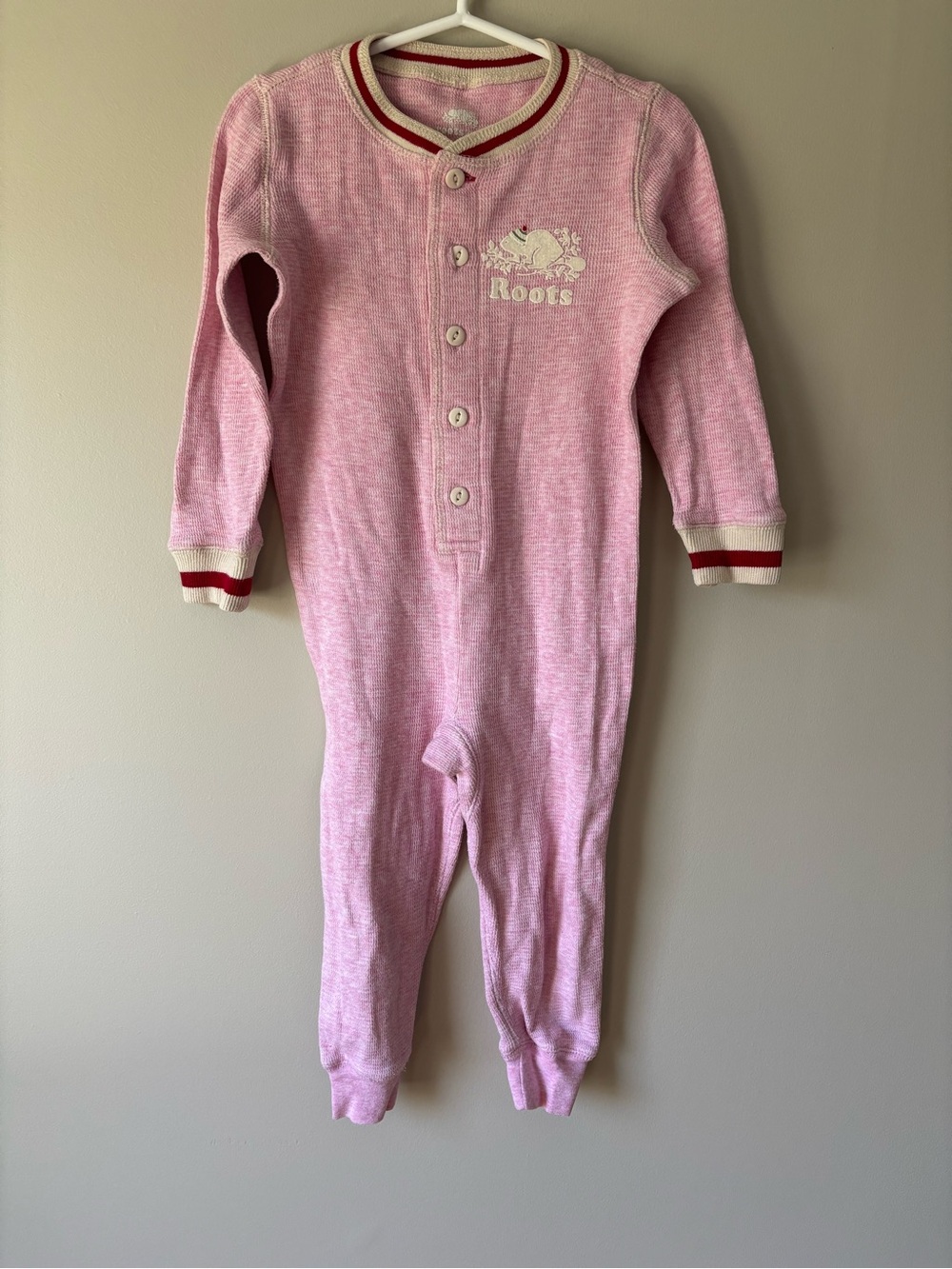 Roots Kids Cabin Pink Long-Sleeve One-Piece Footie Pyjama Toddler Girls Size 2T